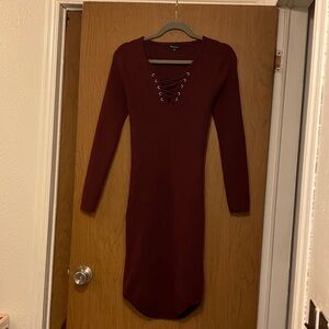 New Look Wine Long Sleeve Mini Dress